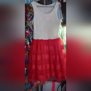 The Children's Place White Lace Top Red Tiered Tulle Skirt Dress